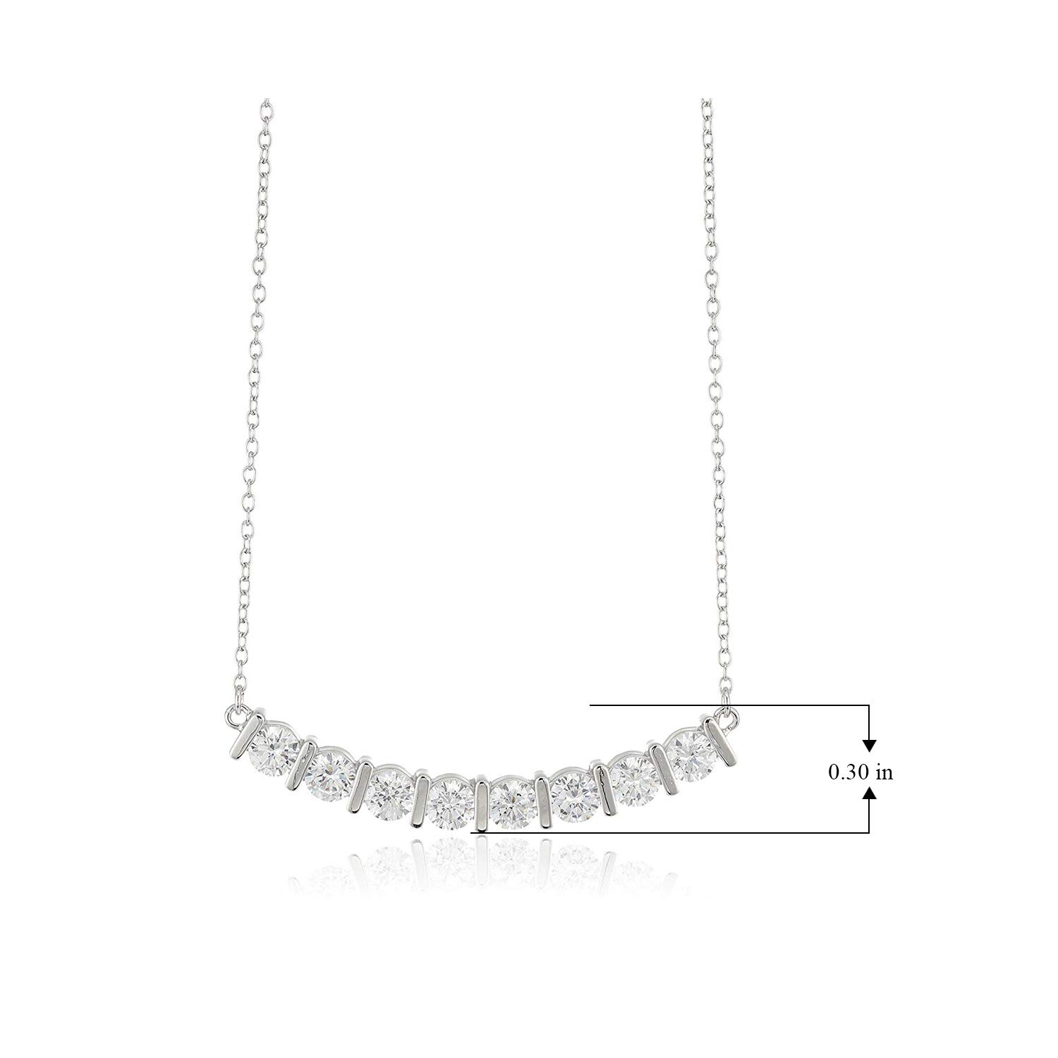 MORGAN & PAIGE Curved Bar Pendant Necklace - Rhodium Plated 925 Sterling Silver Necklace For Women With Suspended Horizontal Half Circle Pendant & White Cubic Zirconia - 18"