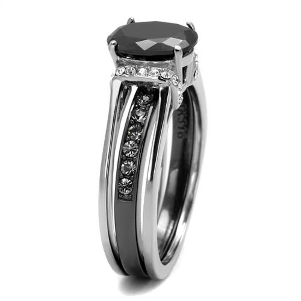 Marimor Jewelry Her and His Black Cubic Zirconia Stainless Steel Wedding Engagement Ring and Titanium Band Set Women's Size 05 Men's Size 05