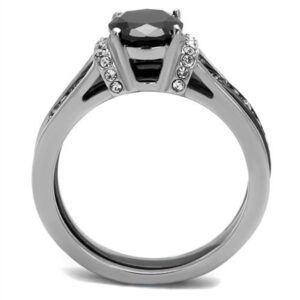 Marimor Jewelry Her and His Black Cubic Zirconia Stainless Steel Wedding Engagement Ring and Titanium Band Set Women's Size 05 Men's Size 05