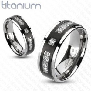 Marimor Jewelry Her and His Black Cubic Zirconia Stainless Steel Wedding Engagement Ring and Titanium Band Set Women's Size 05 Men's Size 05