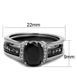 Marimor Jewelry Her and His Black Cubic Zirconia Stainless Steel Wedding Engagement Ring and Titanium Band Set Women's Size 05 Men's Size 05