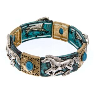 PammyJ Horse Bracelet Tri-Tone with Patina - Western Horse Stretch Bracelet