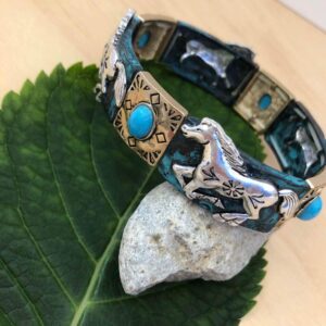 PammyJ Horse Bracelet Tri-Tone with Patina - Western Horse Stretch Bracelet