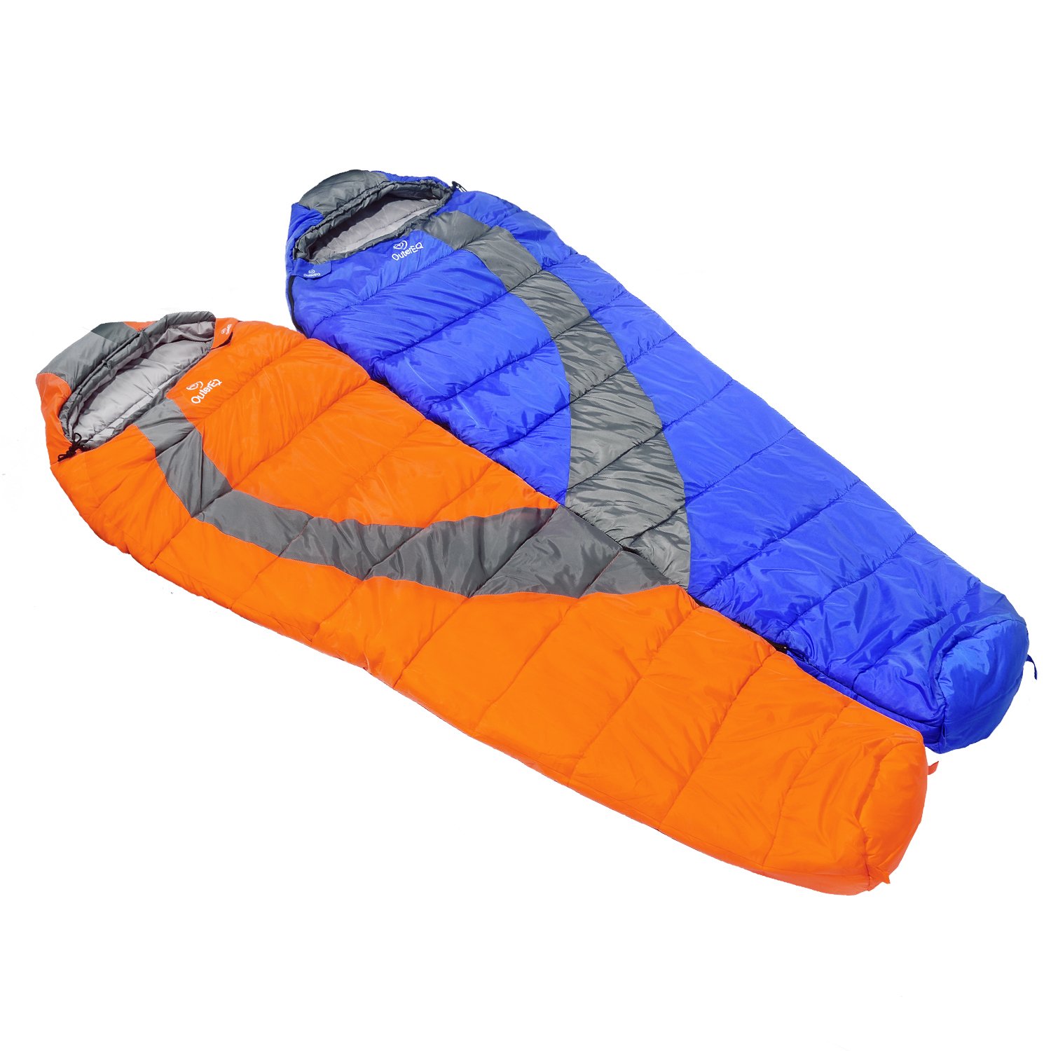 OuterEQ Compact Lightweight Mummy Sleeping Bag, Compression Sack Waterproof for Camping & Hiking & Backpacking (Blue/Grey Right)