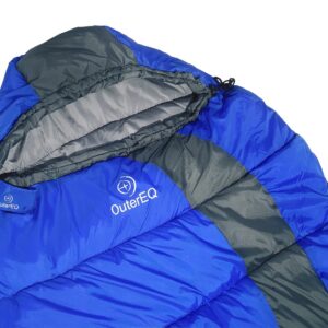 OuterEQ Compact Lightweight Mummy Sleeping Bag, Compression Sack Waterproof for Camping & Hiking & Backpacking (Blue/Grey Right)