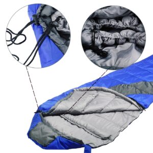 OuterEQ Compact Lightweight Mummy Sleeping Bag, Compression Sack Waterproof for Camping & Hiking & Backpacking (Blue/Grey Right)