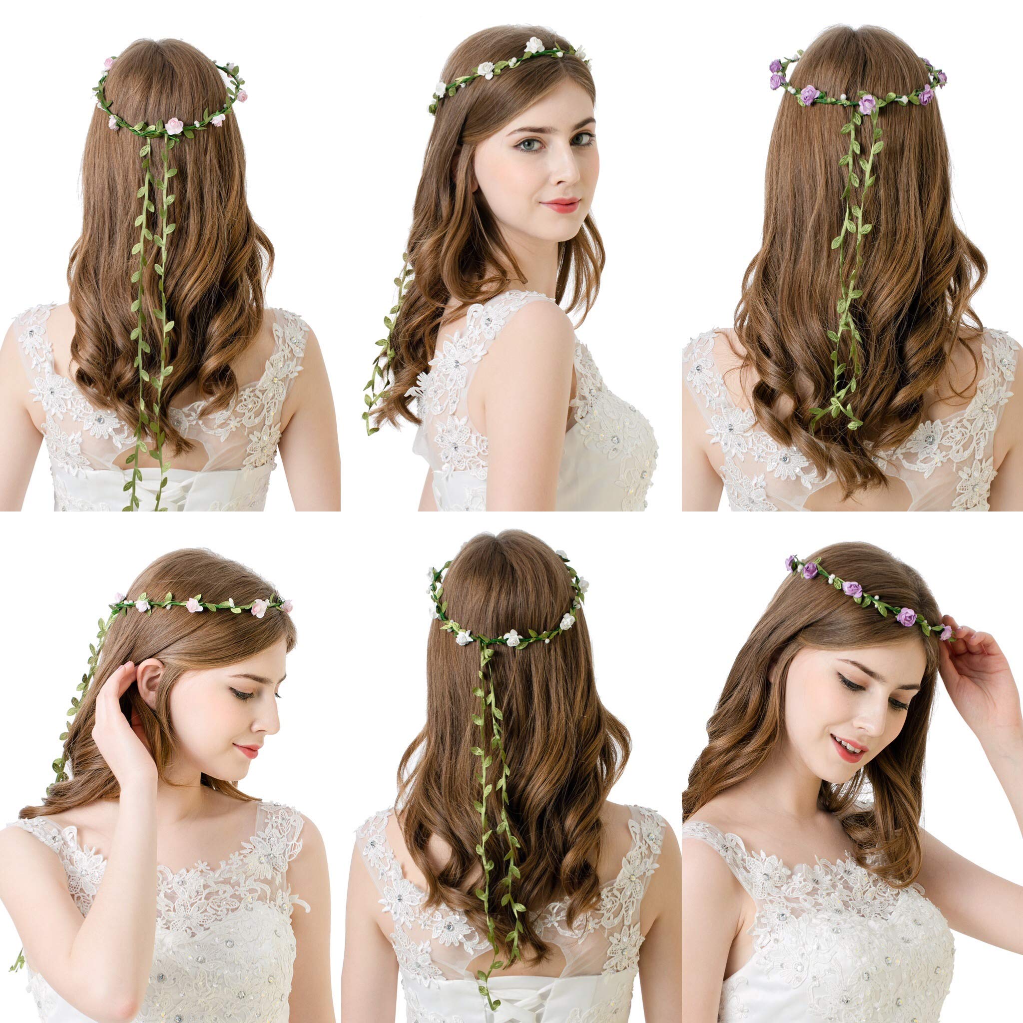 AWAYTR Fashion for Bohemian Style Wedding Bride Bridal Headdress Floral Flower Garland Headwear Headbands (Cream white)