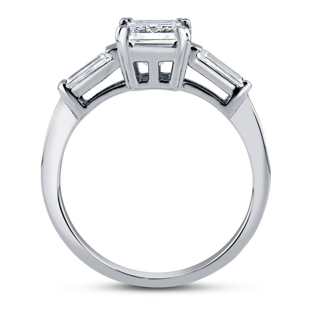 BERRICLE Sterling Silver 3-Stone Wedding Engagement Rings Emerald Cut Cubic Zirconia CZ Anniversary Ring for Women, Rhodium Plated Size 5.5