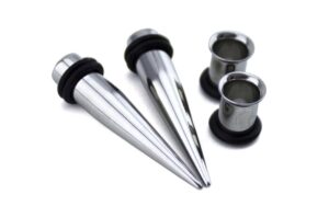 urban body jewelry 1 gauge ear stretching kit - (1g - 7mm) 2 steel tapers & 2 steel tunnels (4 pieces)