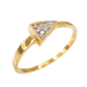 modern contemporary rings high polish 14k yellow gold three-stone diamond triangle ring (size 6.5)