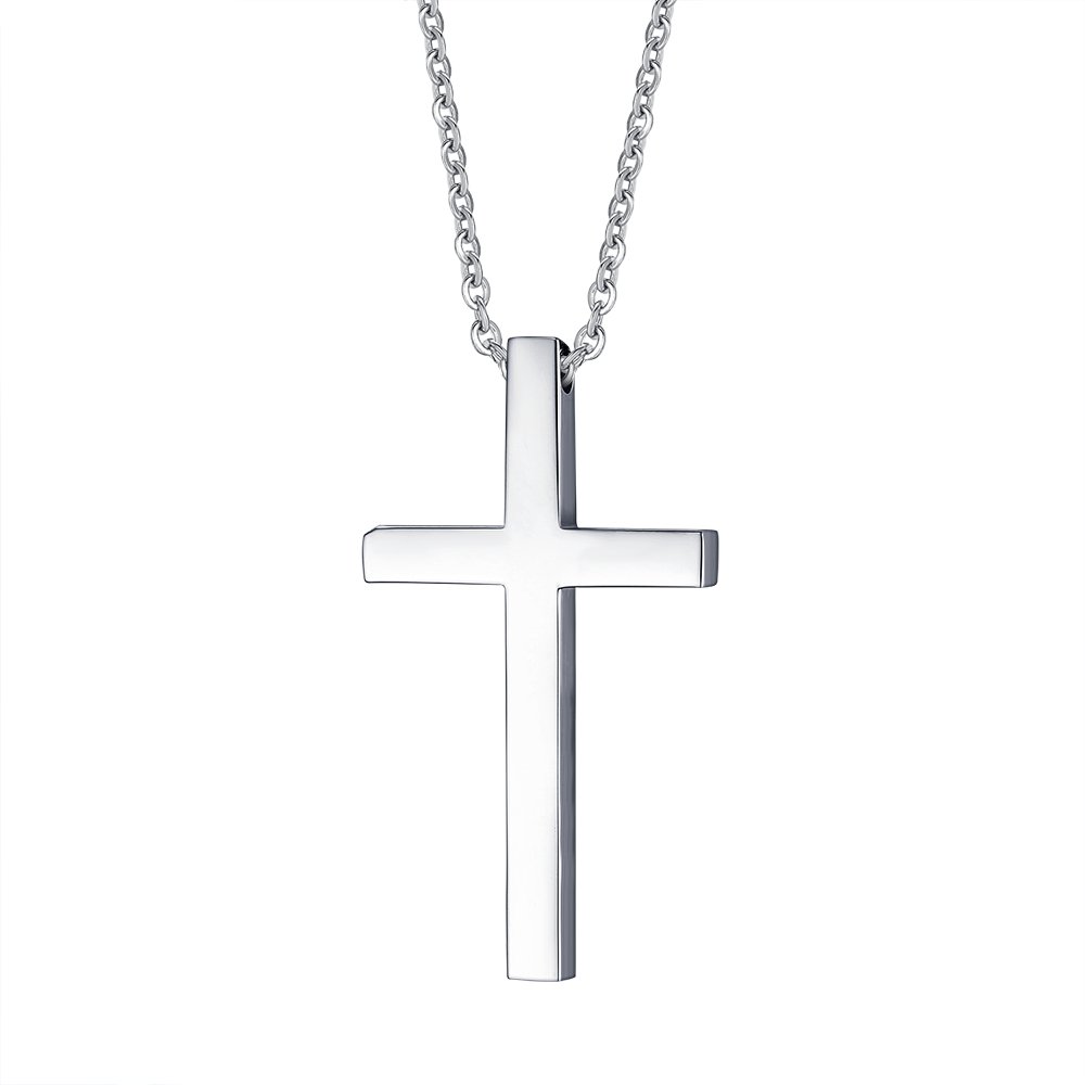 Reve Simple Stainless Steel Silver Tone Cross Pendant Necklace for Men Women, 20-24 Inches Chain (20)