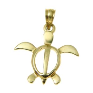 Arthur's Jewelry 14K Solid yellow gold shiny Hawaiian petro honu turtle charm pendant