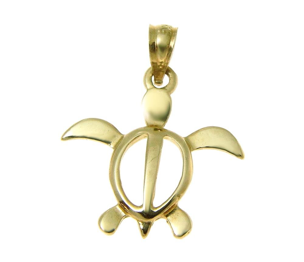 Arthur's Jewelry 14K Solid yellow gold shiny Hawaiian petro honu turtle charm pendant