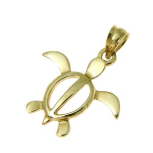 Arthur's Jewelry 14K Solid yellow gold shiny Hawaiian petro honu turtle charm pendant