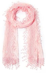 cindy and wendy lightweight soft leaf lace fringes scarf shawl for women,peach pink,one size