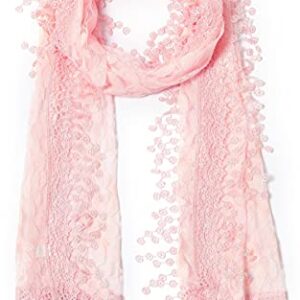 Cindy and Wendy Lightweight Soft Leaf Lace Fringes Scarf shawl for Women,Peach Pink,One Size