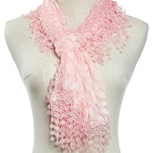 Cindy and Wendy Lightweight Soft Leaf Lace Fringes Scarf shawl for Women,Peach Pink,One Size