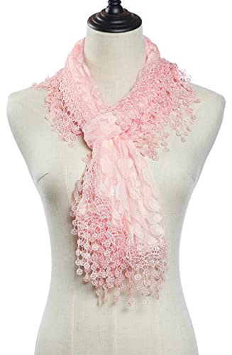 Cindy and Wendy Lightweight Soft Leaf Lace Fringes Scarf shawl for Women,Peach Pink,One Size