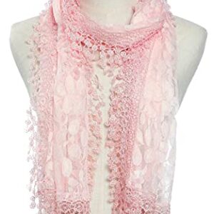 Cindy and Wendy Lightweight Soft Leaf Lace Fringes Scarf shawl for Women,Peach Pink,One Size