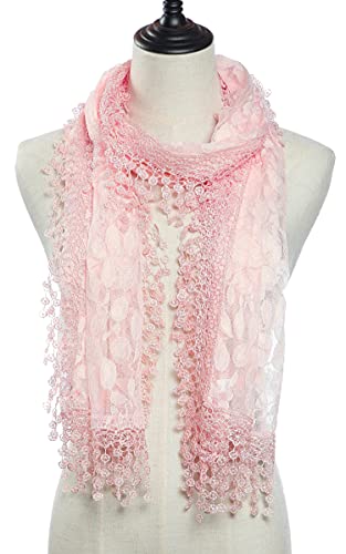 Cindy and Wendy Lightweight Soft Leaf Lace Fringes Scarf shawl for Women,Peach Pink,One Size