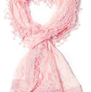 Cindy and Wendy Lightweight Soft Leaf Lace Fringes Scarf shawl for Women,Peach Pink,One Size