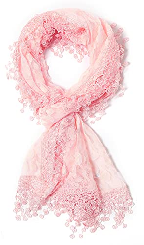 Cindy and Wendy Lightweight Soft Leaf Lace Fringes Scarf shawl for Women,Peach Pink,One Size