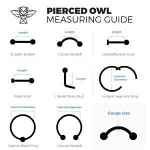 Pierced Owl Set of 10 Septum Ring Retainers in 316L Stainless Steel and Clear Acrylic (16GA (1.2mm))