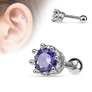 Pierced Owl 16GA Stainless Steel Prong Set CZ Crystal Vintage Victorian Antique Style Cartilage Tragus Barbell (Purple)