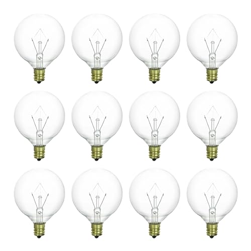 Sunlite G16.5 Incandescent Clear Globe Light Bulb, 25 Watts, 180 Lumens, 120 Volts, Candelabra E12 Screw Base, Title-20 Compliant, 2600K Warm White, 12 Pack