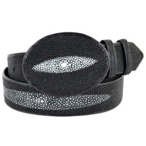 original black single pearl stingray skin western style belt