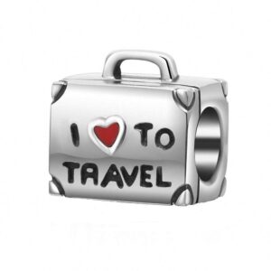 i love to travel charm solid 925 sterling silver suitcase charm with red enamel heart for pandora bracelet