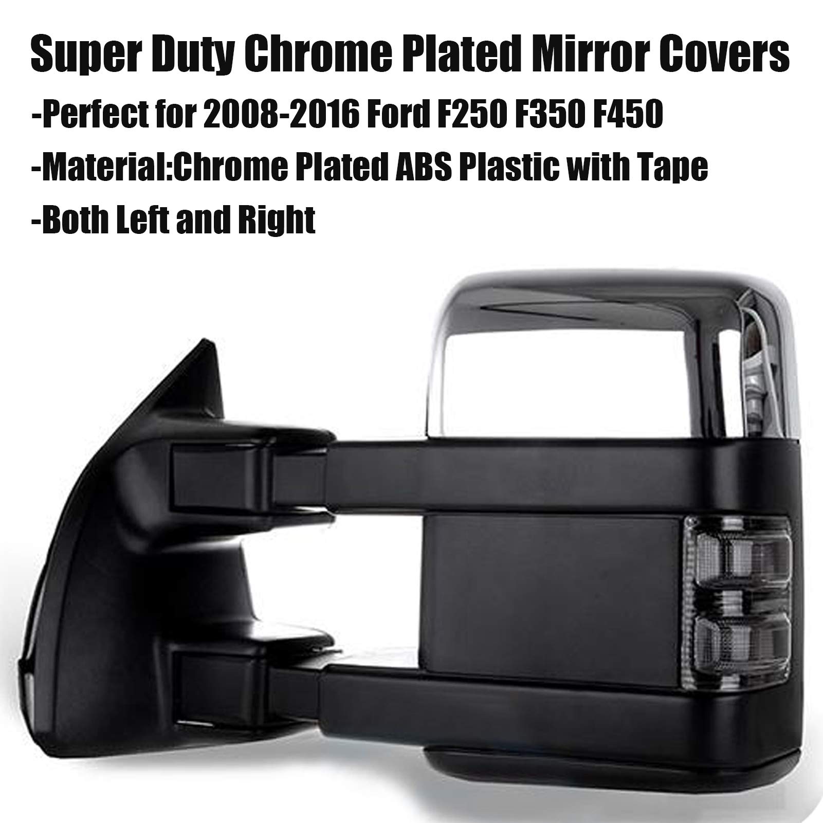 PerfecTech Super Duty Chrome Plated Mirror Covers Ultra Durable Top Half for 2008-2016 Ford F250 F350 F450（2 Pcs）