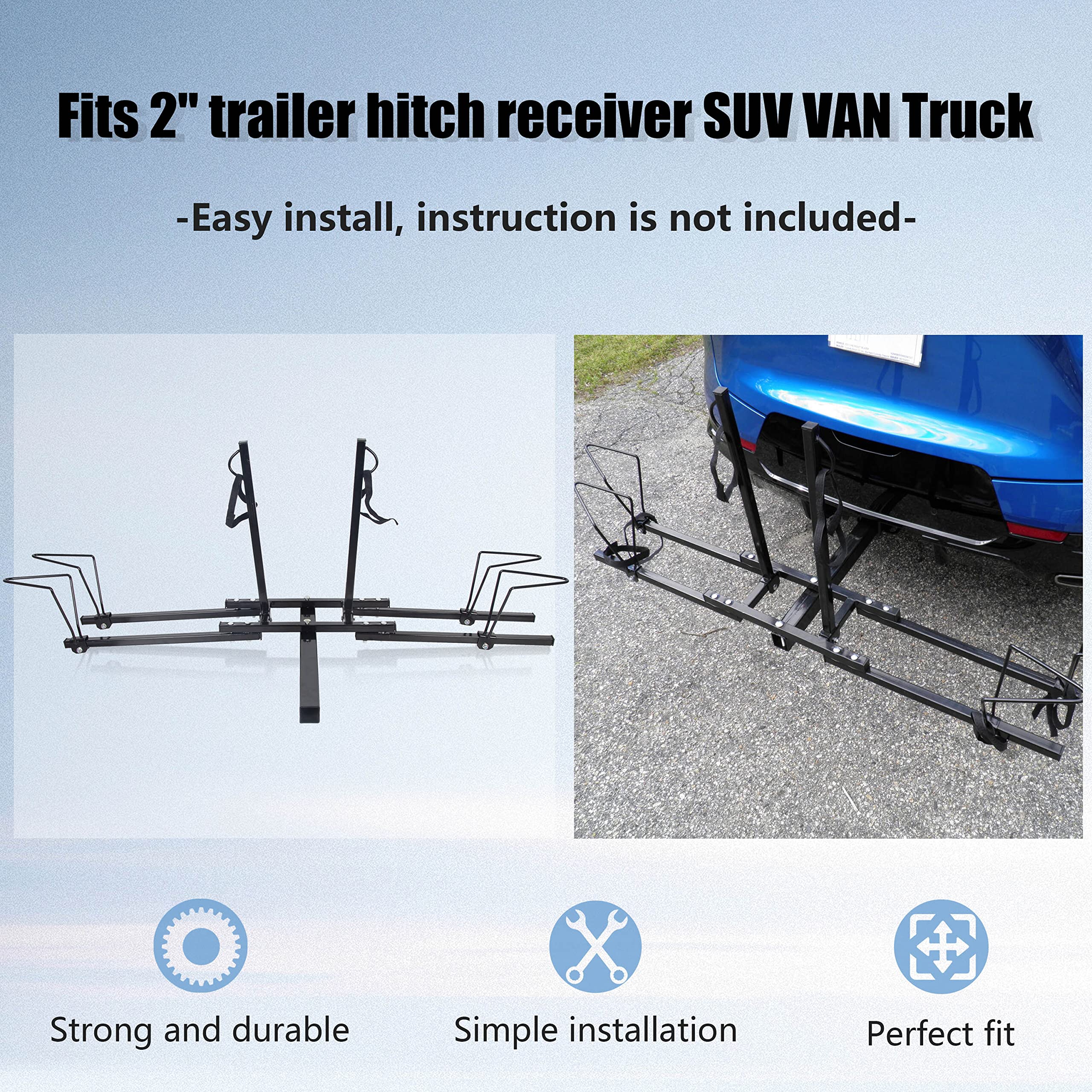 Hitch Mount Bike Rack Carrier Upright 2 Mountain Bike E-Bike Carrier Platform Style 2" Rear for SUV Van Truck Minivans RV Trailer