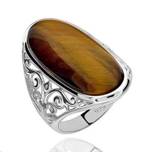 tiger eye stone statement ring for women 925 sterling silver gemstone magnificent oval shaped tiger eye solitaire ring mothers day gifts for mom christmas birthday jewelry gifts for wife grandma (9)