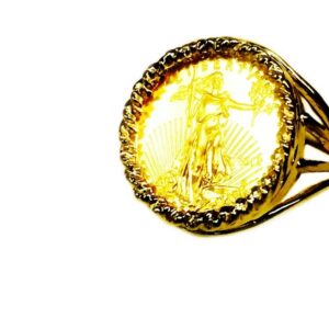 22 Kt 1/10 Oz Lady Liberty Coin In 14 Kt Solid Yellow Gold Ladies Coin Ring 19Mm -Random Year Coin