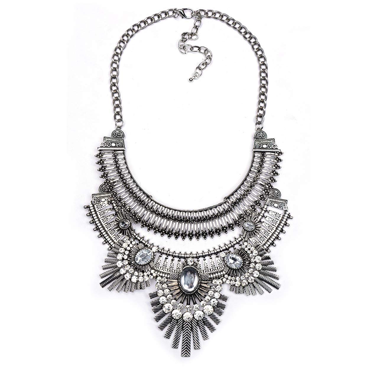 Thkmeet Vintage Gypsy Bohemian Ethnic Tribal Boho Statement Pendant Necklace,Owl style (Silver)