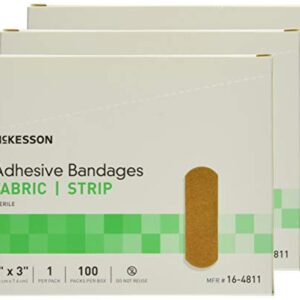 McKesson Adhesive Bandages, Sterile, Fabric Strip, 1 in x 3 in, 100 Count, 3 Packs, 300 Total