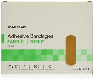 mckesson adhesive bandages, sterile, fabric strip, 1 in x 3 in, 100 count, 3 packs, 300 total