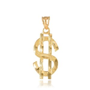 Hip Hop Jewelry 10k Yellow Gold Dollar Sign $ Bling Necklace Pendant