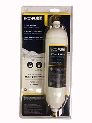 EcoPure EPINL30 5 Year in-Line Refrigerator Filter-Universal Includes Both 1/4" Compression and Push to Connect Fittings , White