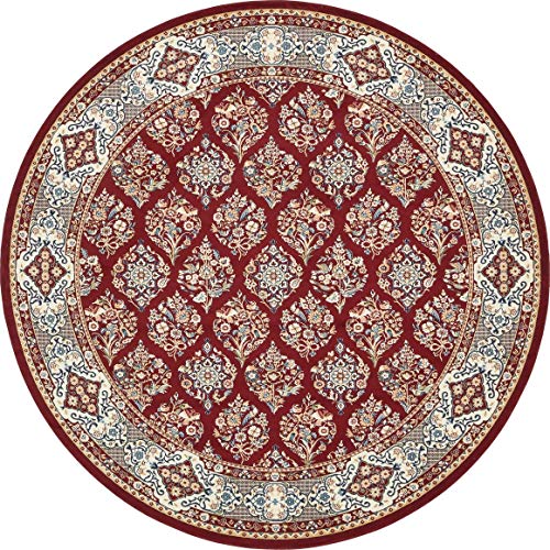 Unique Loom Narenj Collection Classic Traditional Textured Repeat Design Area Rug, 10' Round, Burgundy/Blue