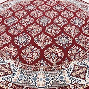 Unique Loom Narenj Collection Classic Traditional Textured Repeat Design Area Rug, 10' Round, Burgundy/Blue