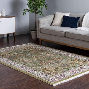 Unique Loom Narenj Collection Area Rug - Bristol (5' 3" x 8' Rectangle, Green/ Ivory)