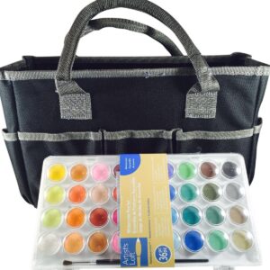 Artist's Loft Fundamentals Art Organizer Tote Bag (Black) and 36 Water Color Pan Set (Bundle Pack)