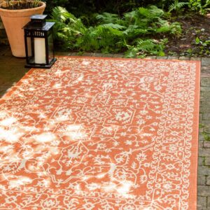 Unique Loom Outdoor Botanical Collection Area Rug - Allover (5' 3" x 8' Rectangle, Terracotta/ Beige)