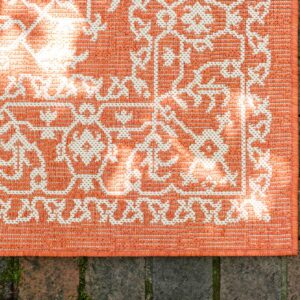 Unique Loom Outdoor Botanical Collection Area Rug - Allover (5' 3" x 8' Rectangle, Terracotta/ Beige)