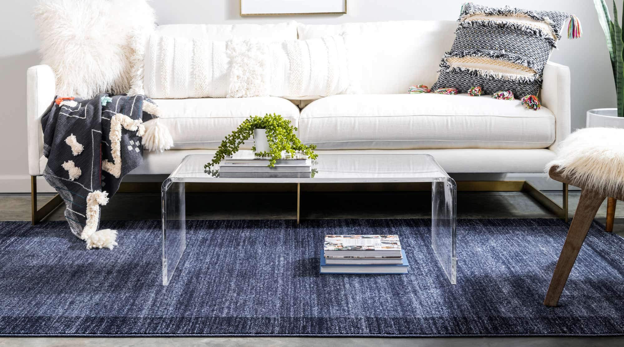 Unique Loom Del Mar Collection Area Rug - Abigail (9' x 12' Rectangle, Navy Blue/ Blue)