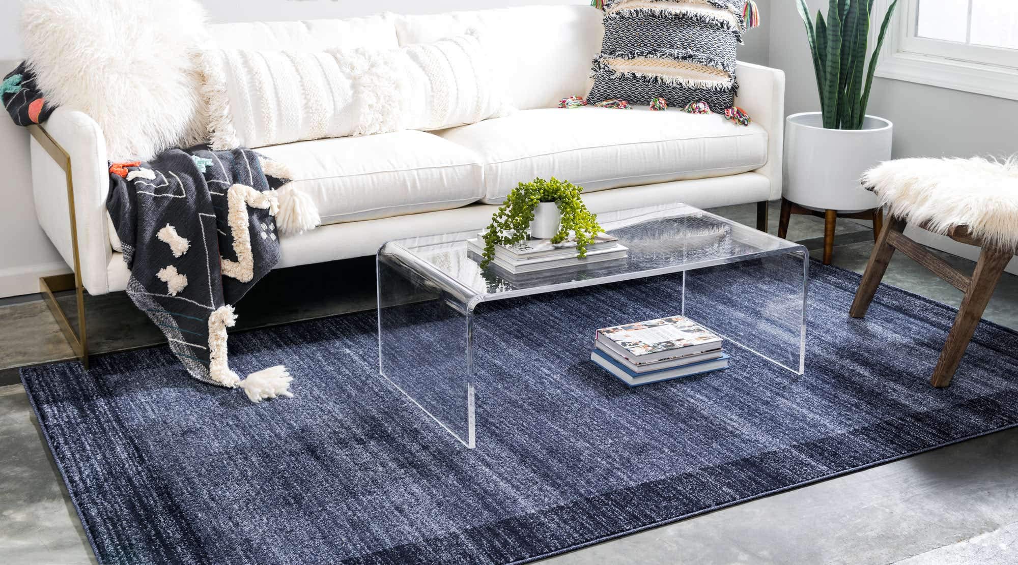 Unique Loom Del Mar Collection Area Rug - Abigail (9' x 12' Rectangle, Navy Blue/ Blue)