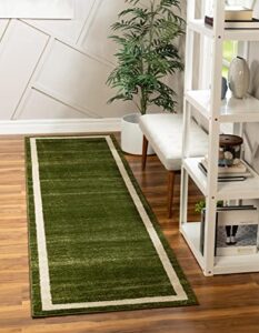 unique loom del mar collection area rug - maria (2' 7" x 10' runner, green/ ivory)