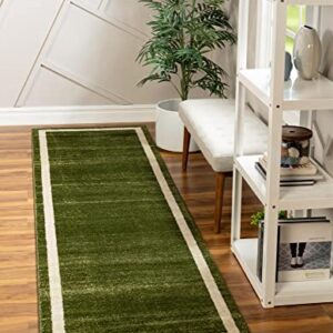 Unique Loom Del Mar Collection Area Rug - Maria (2' 7" x 10' Runner, Green/ Ivory)